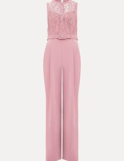 Lace Belted Wide Leg Jumpsuit