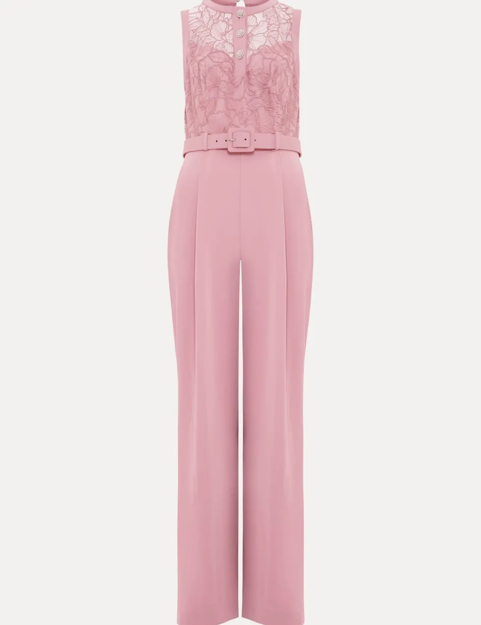 Lace Belted Wide Leg Jumpsuit