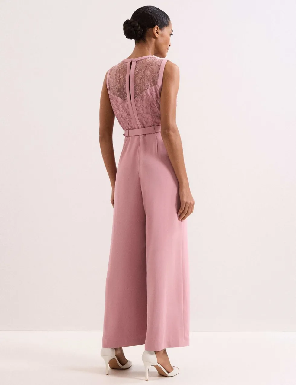 Lace Belted Wide Leg Jumpsuit