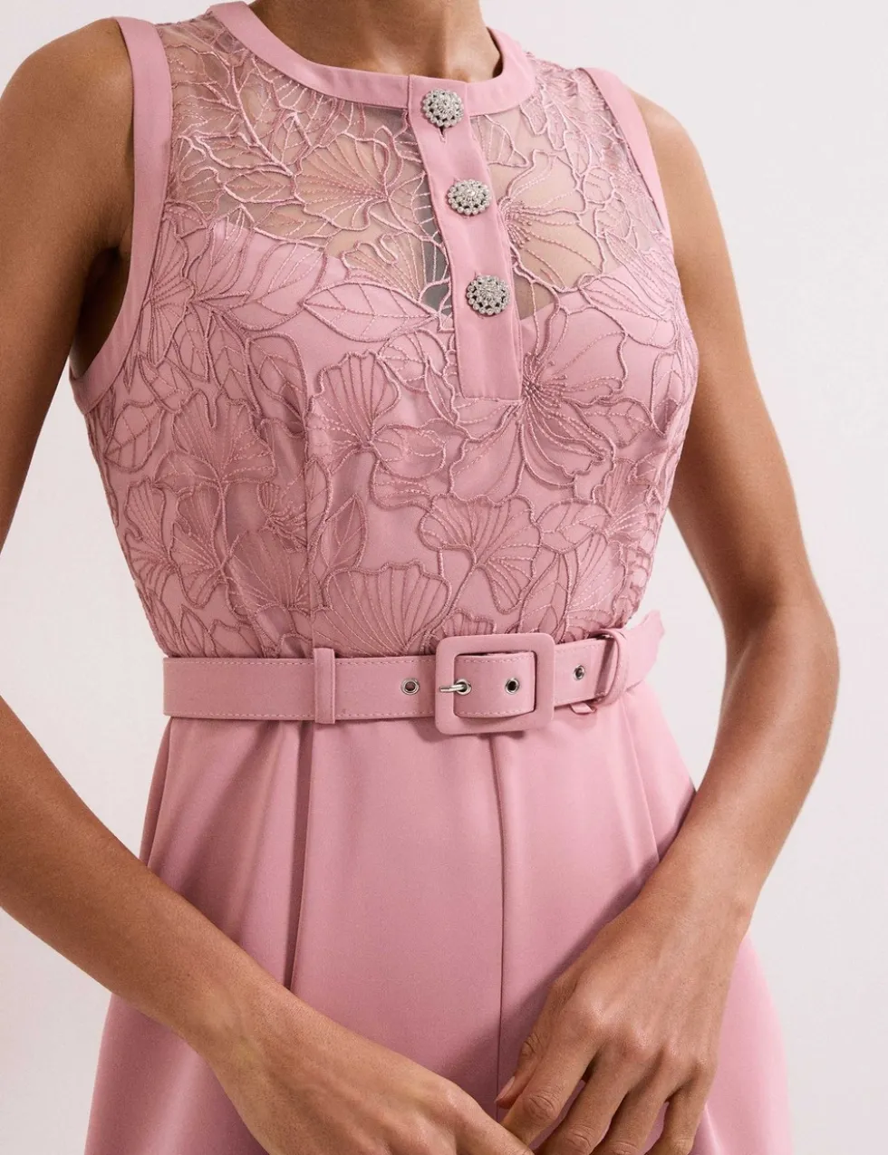 Lace Belted Wide Leg Jumpsuit