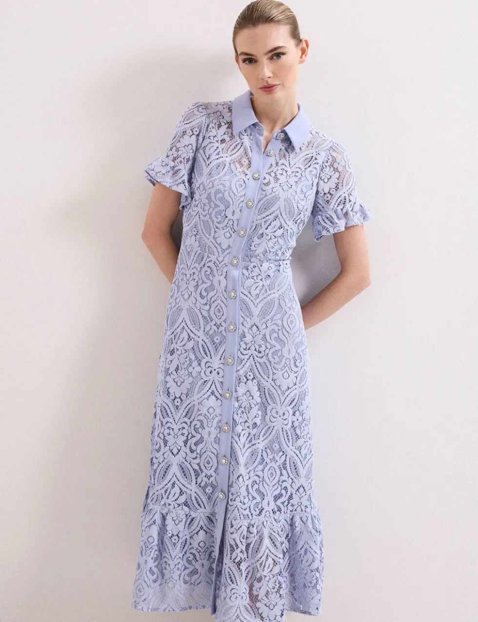 Lace Collared Midi Shirt Dress
