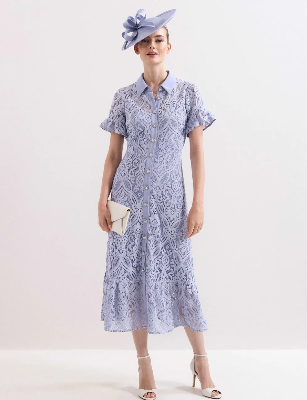 Lace Collared Midi Shirt Dress