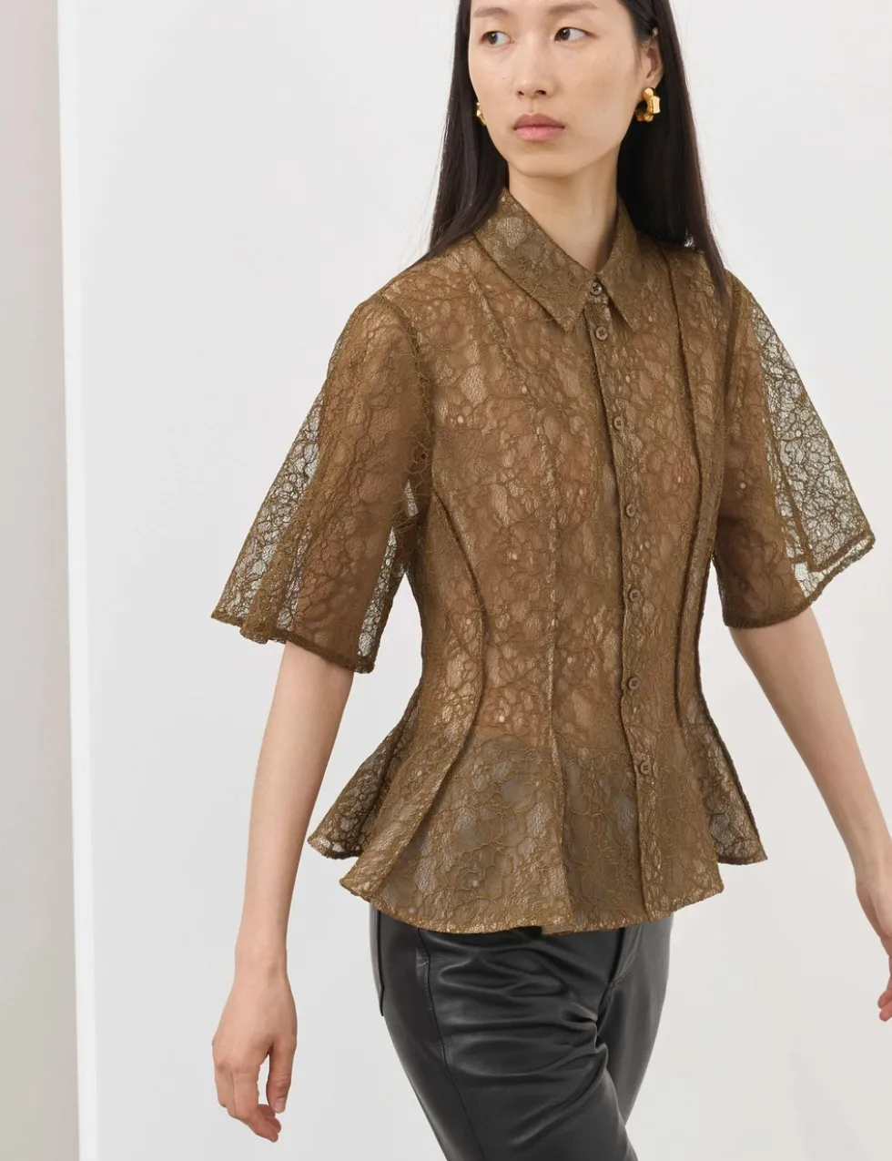 Lace Collared Waisted Shirt