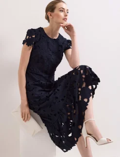 Lace Cutwork Detail Midi Skater Dress