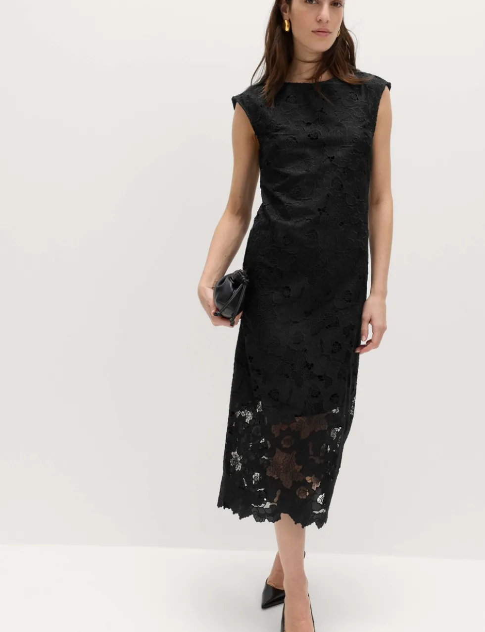 Lace Cutwork Detail Midi Column Dress