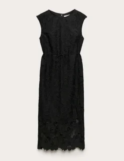 Lace Cutwork Detail Midi Column Dress