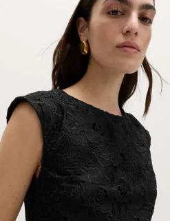 Lace Cutwork Detail Midi Column Dress