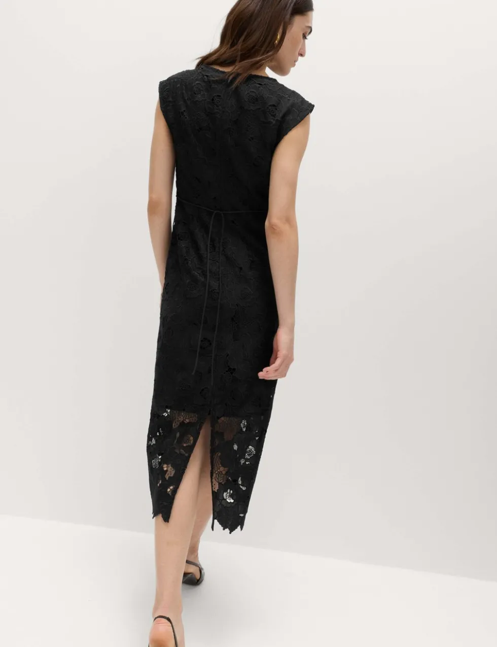 Lace Cutwork Detail Midi Column Dress