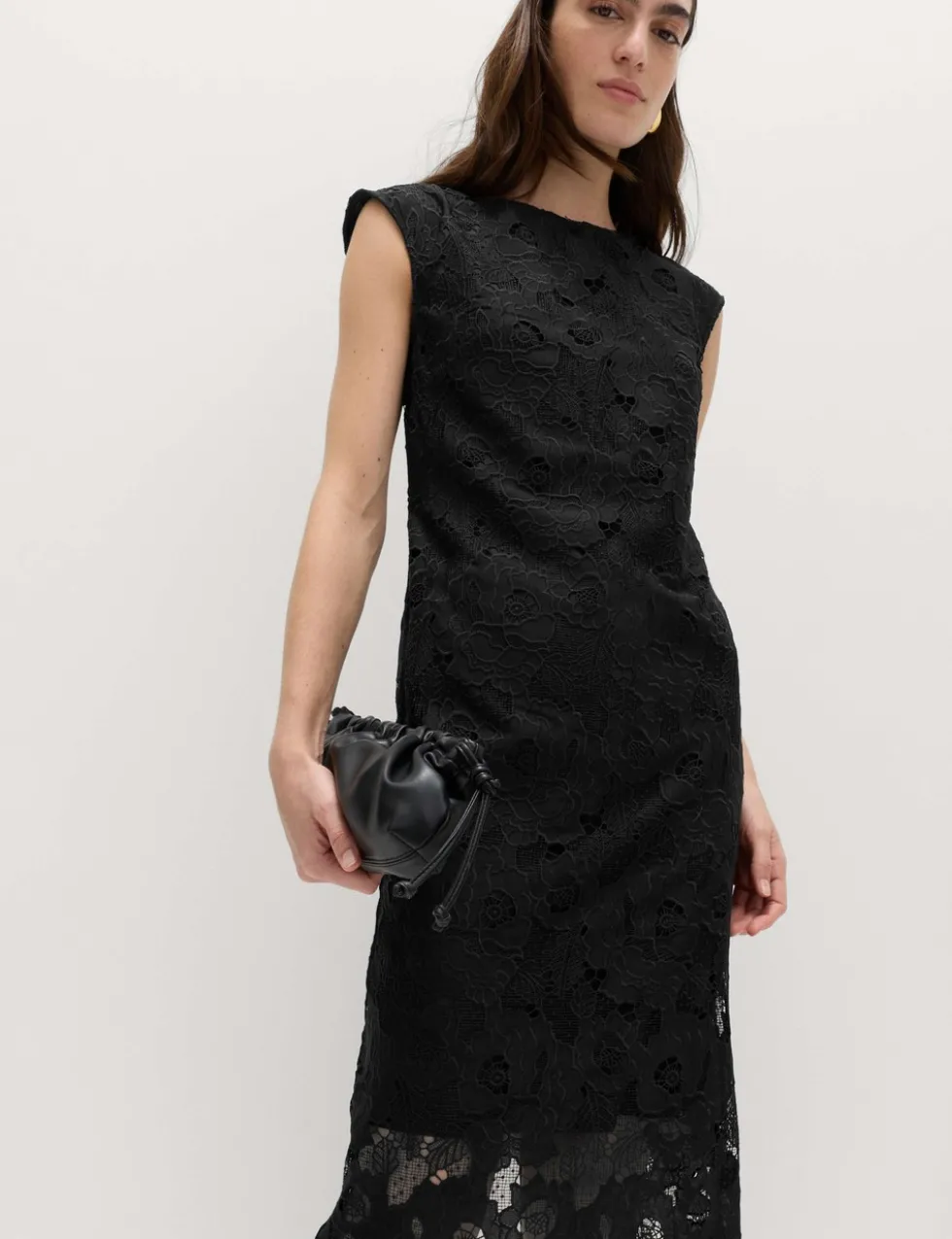 Lace Cutwork Detail Midi Column Dress