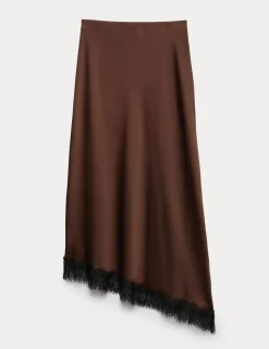Lace Detail Asymmetric Midi Slip Skirt