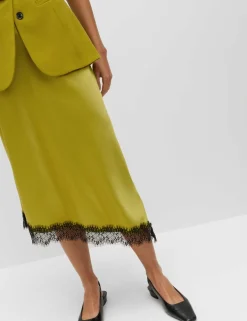 Lace Detail Asymmetric Midi Slip Skirt