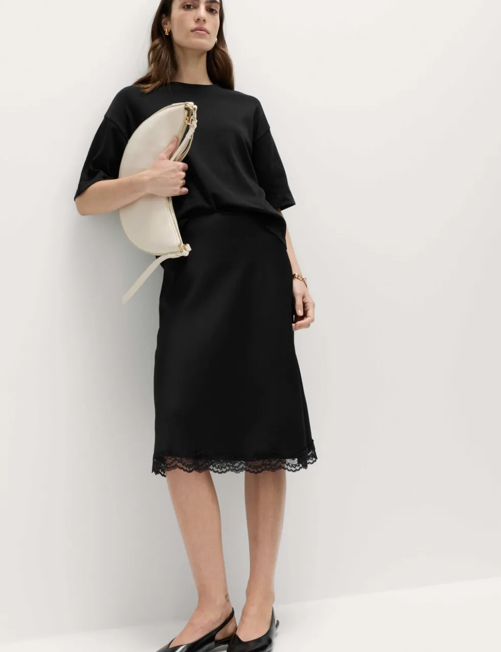 Lace Detail Knee Length Slip Skirt