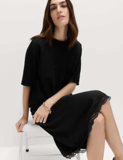 Lace Detail Knee Length Slip Skirt