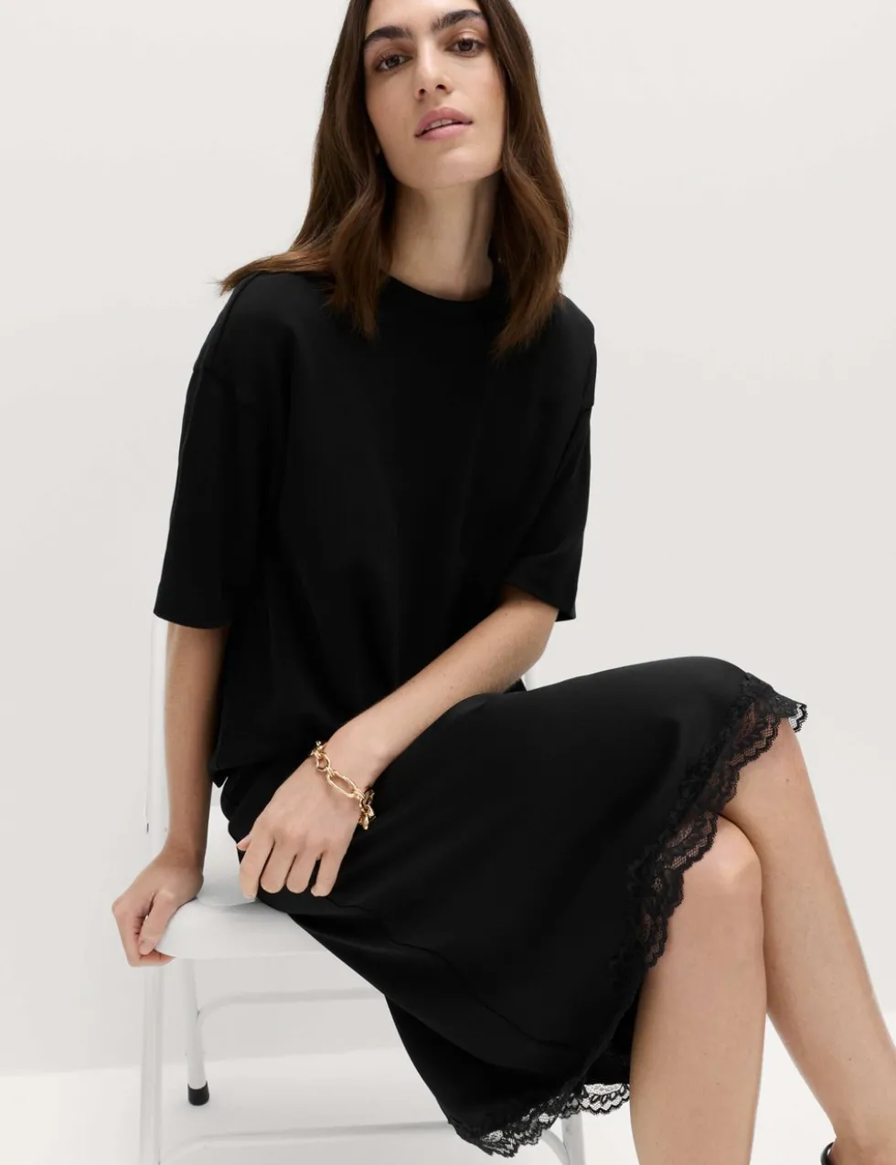 Lace Detail Knee Length Slip Skirt