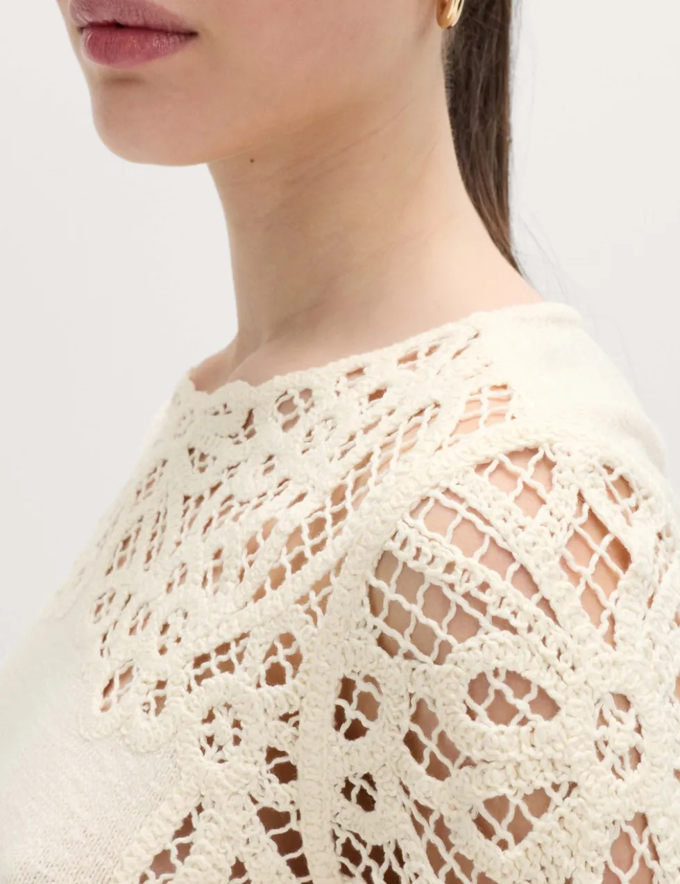 Lace Detail Knitted Top With Cotton