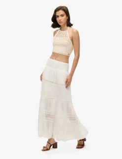Lace Detail Maxi Tiered Skirt