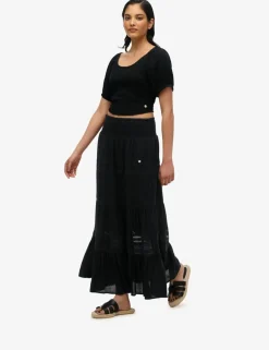 Lace Detail Maxi Tiered Skirt