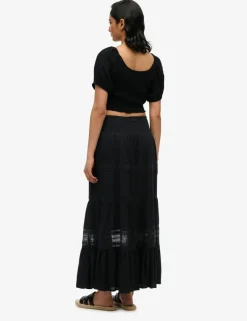 Lace Detail Maxi Tiered Skirt