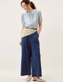 Lace Floral Collared Puff Sleeve Blouse