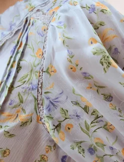 Lace Floral Collared Puff Sleeve Blouse