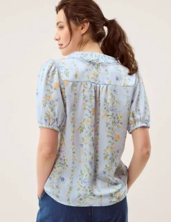 Lace Floral Collared Puff Sleeve Blouse