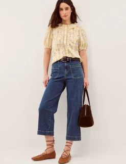 Lace Floral Collared Puff Sleeve Blouse