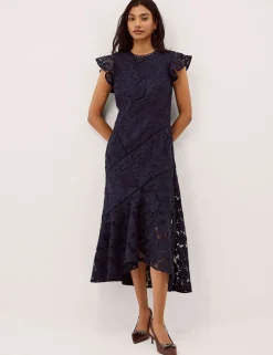 Lace Floral Round Neck Midi Tea Dress