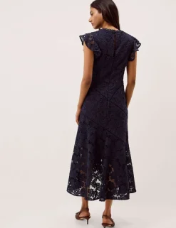 Lace Floral Round Neck Midi Tea Dress