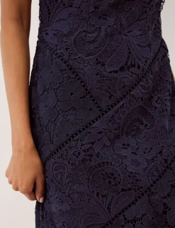 Lace Floral Round Neck Midi Tea Dress