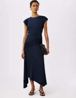 Lace Insert Crew Neck Midi Column Dress