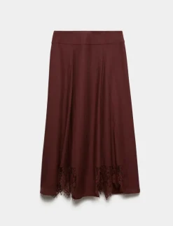 Lace Insert Midi Skirt