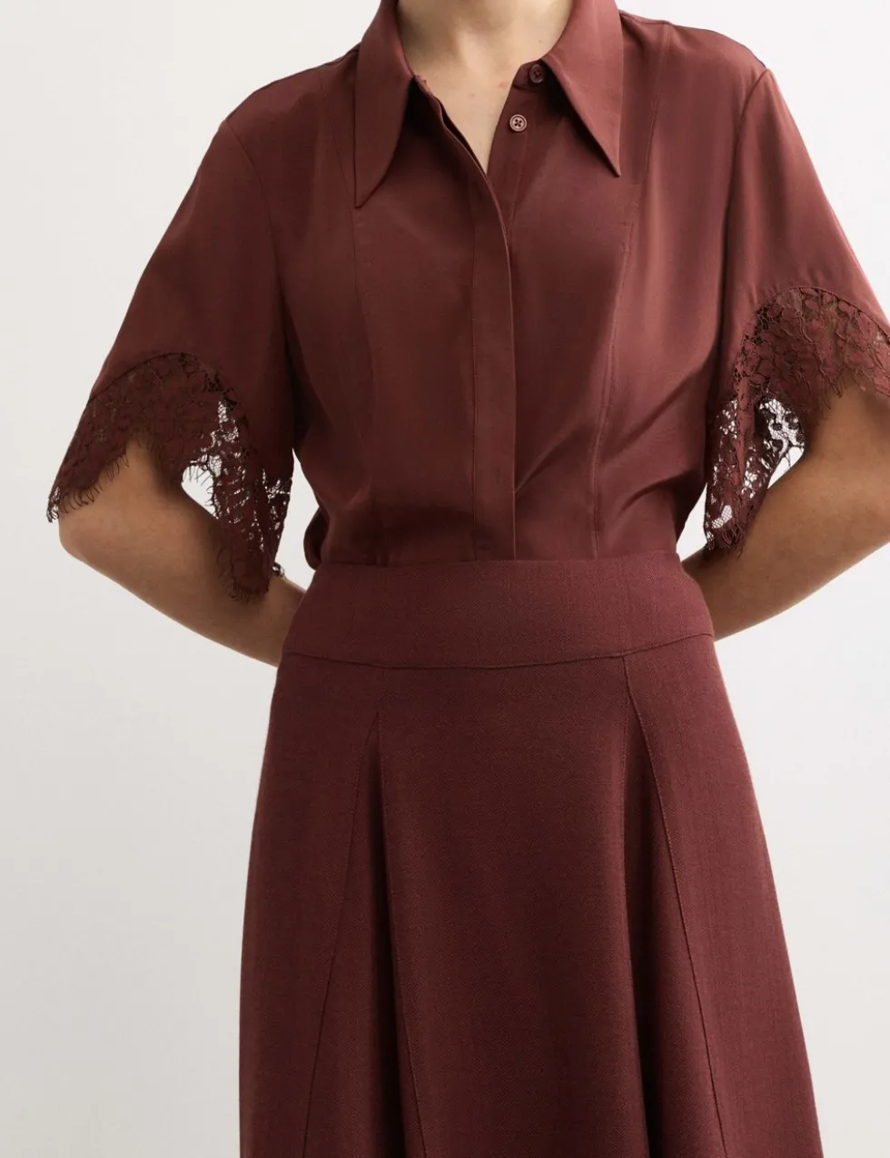 Lace Insert Midi Skirt