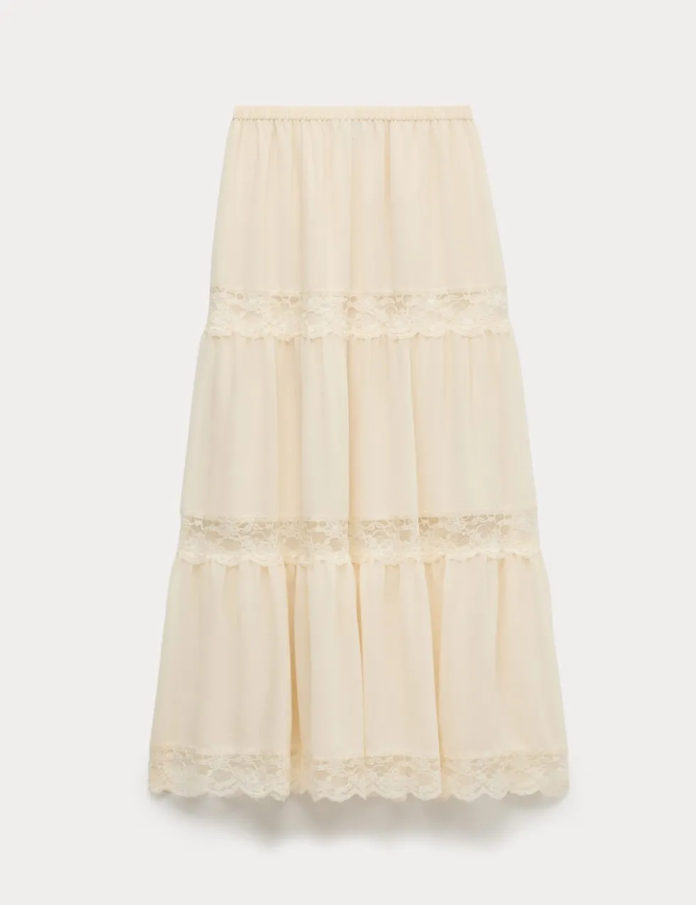 Lace Insert Midi Tiered Skirt