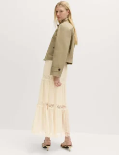 Lace Insert Midi Tiered Skirt