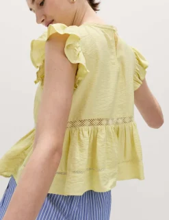 Lace Insert Ruffle Top