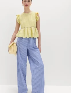 Lace Insert Ruffle Top