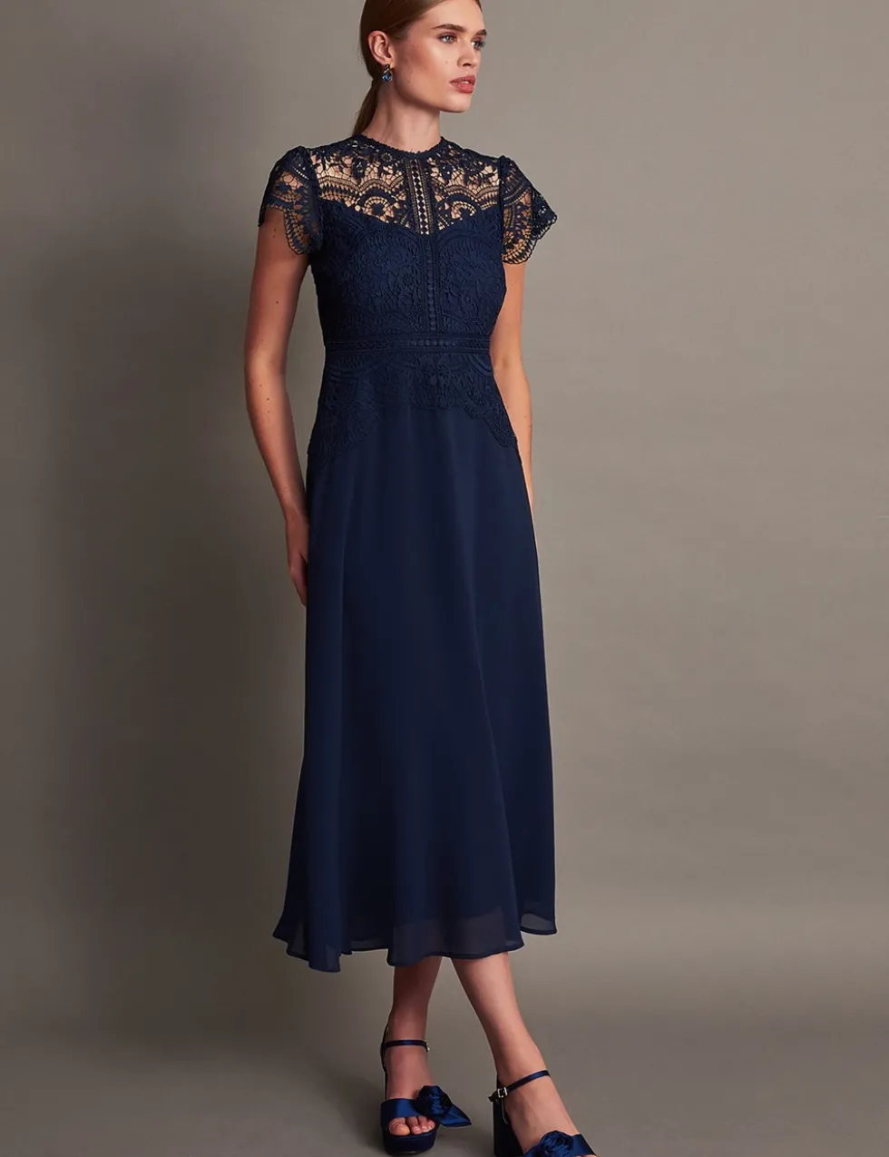 Lace Midi Waisted Dress