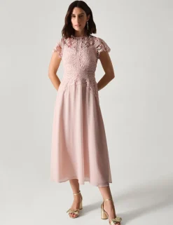Lace Midi Waisted Dress