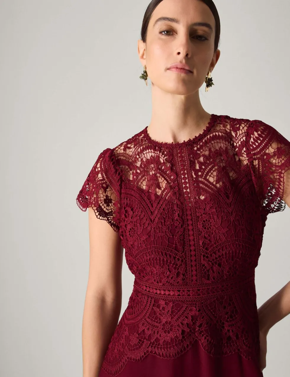 Lace Round Neck Maxi Skater Dress
