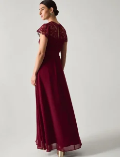 Lace Round Neck Maxi Skater Dress