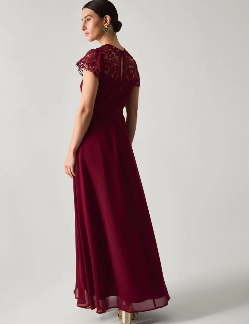 Lace Round Neck Maxi Skater Dress