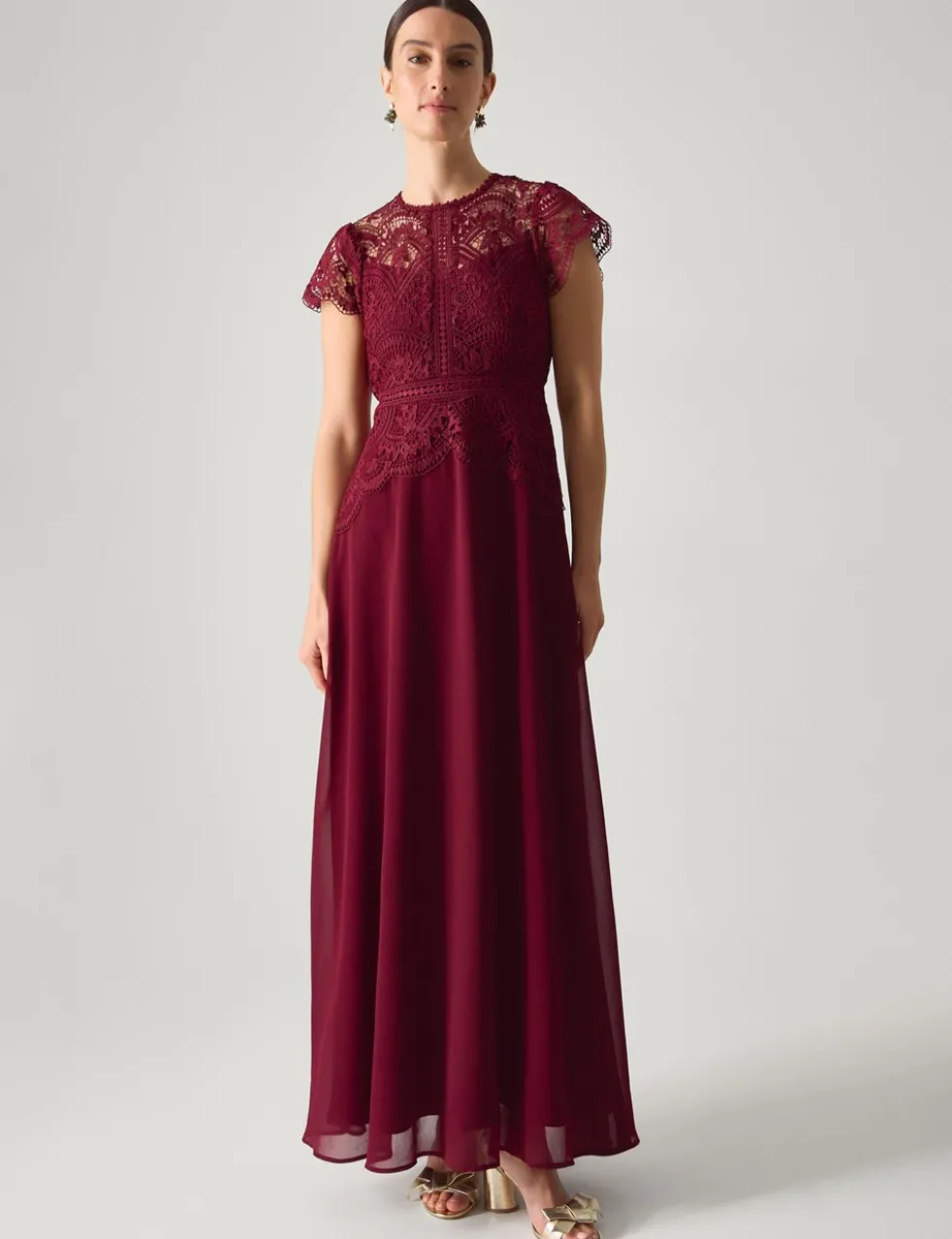 Lace Round Neck Maxi Skater Dress