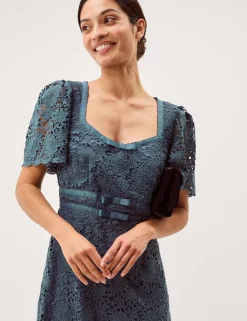 Lace Square Neck Midi Shift Dress