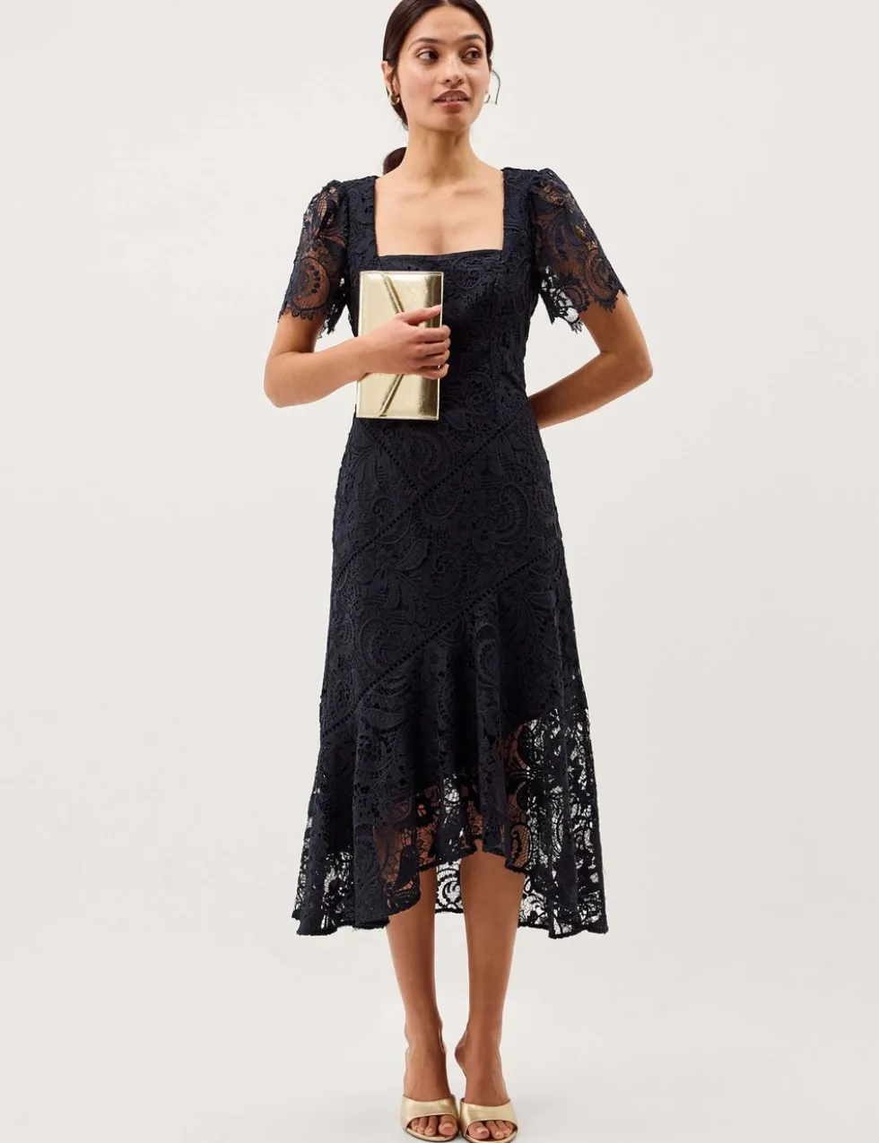 Lace Sweetheart Neckline Midi Skater Dress