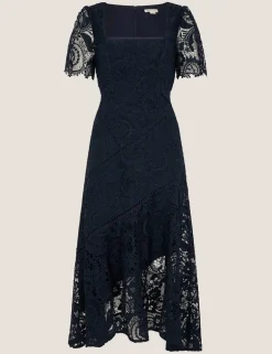 Lace Sweetheart Neckline Midi Skater Dress