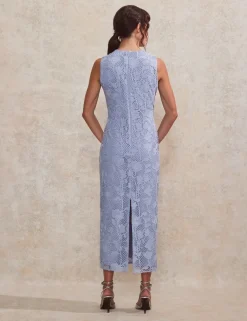 Lace Textured High Neck Midaxi Column Dress