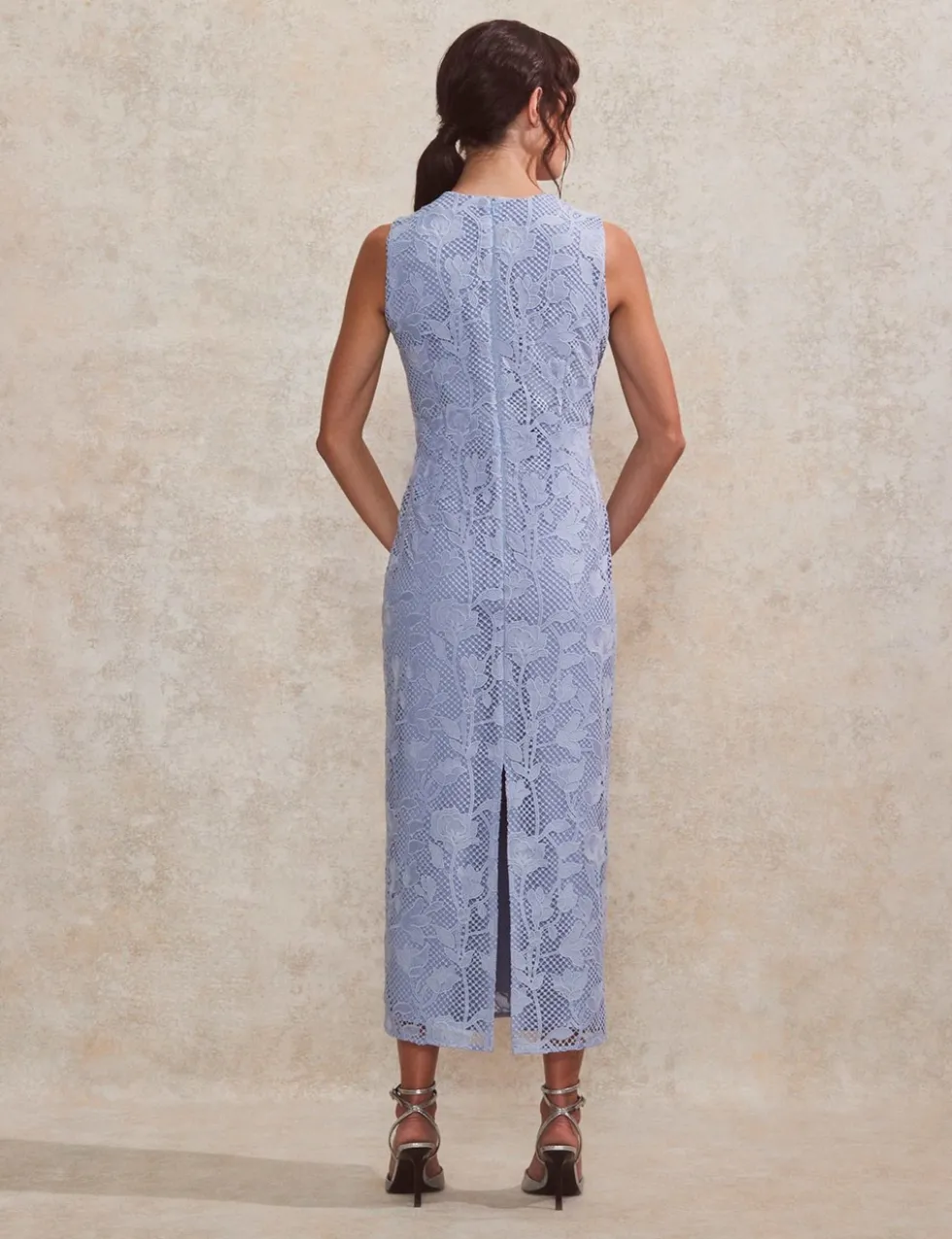 Lace Textured High Neck Midaxi Column Dress