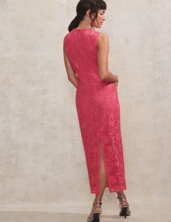 Lace Textured High Neck Midaxi Column Dress
