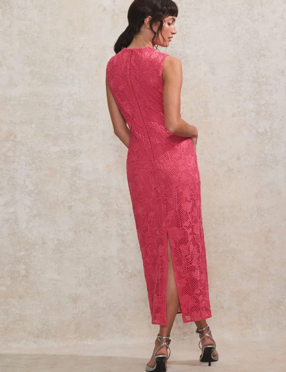 Lace Textured High Neck Midaxi Column Dress