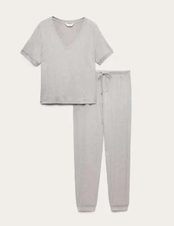 Lace Trim Cuffed Hem Pyjama Set